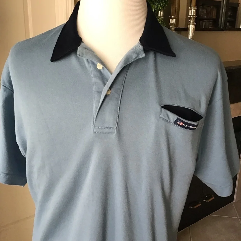 Ralph Lauren Polo Sport Shirt Men’s Large Vintage Blue All Cotton Soft Knit